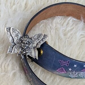 Vintage Whimsical Leather Belt with Brass Fairy Buckle